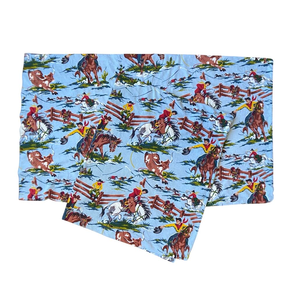 Nick & Nora Standard Pillowcase Cotton Jersey Wild West Cowboys Horse Vintage